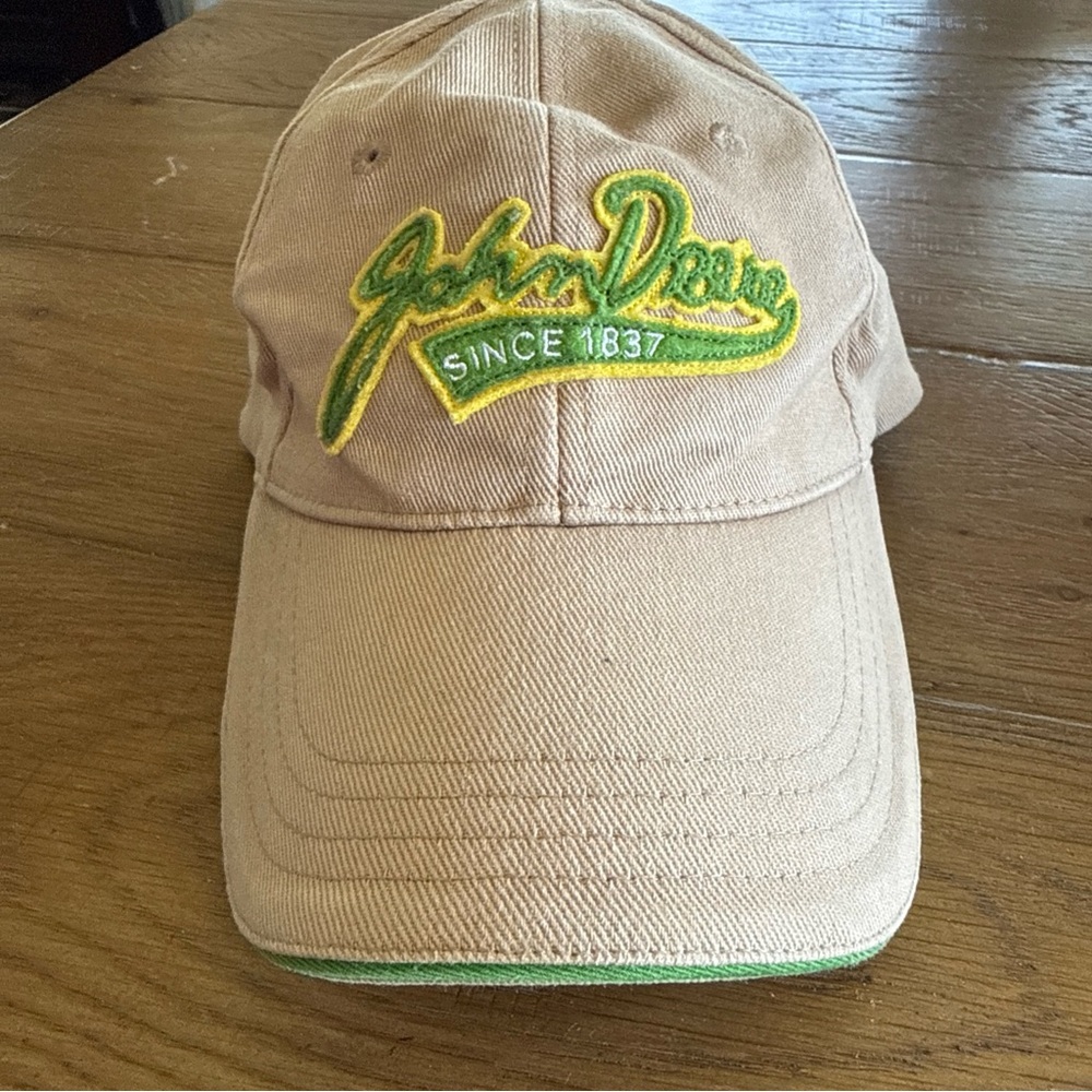 John Deere Tan Cap with Green and Yellow Embroidered Logo